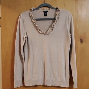 V neck tan colored dressy sweater.